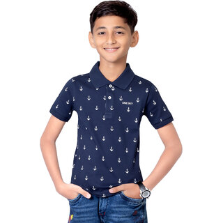                       One Sky Boys Printed Pure Cotton T Shirt (Blue, Pack of 1)                                              