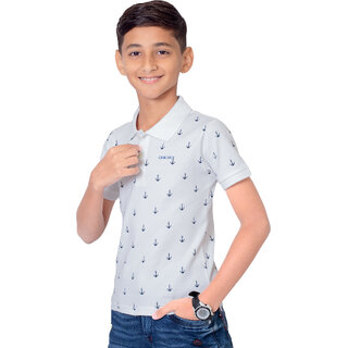                       One Sky Boys Printed Pure Cotton T Shirt (White, Pack of 1)                                              