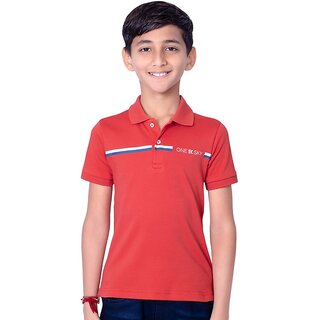                       One Sky Boys Printed Pure Cotton T Shirt (Red, Pack of 1)                                              