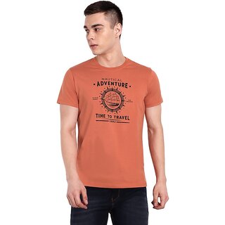                       One Sky Printed Men Round Neck Brown T-Shirt                                              