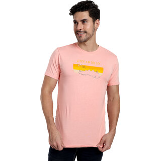                       One Sky Printed, Typography Men Round Neck Pink T-Shirt                                              