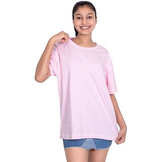                       One Sky Solid Women Round Neck Pink T-Shirt                                              
