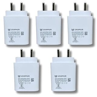                       EXAMOB 25W Single Port Type-C Power Adaptor Compatible for All Samsung Devices Fast Charger 3.0 Cable not Included - (White) Pack of 5                                              