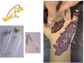 Mehandi (Heena) reusable steel needle size17Gx1 inch- 4 pcs  with 2 Soft squeeze bottle 50ml (Good for new beginner)