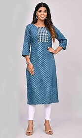 Padlaya Fashion Women Printed Cotton Blend Straight Kurta(Blue)