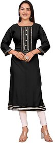Padlaya Fashion Women Embroidered Viscose Rayon Straight Kurta(Black)