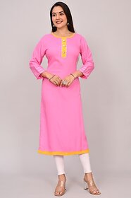 Padlaya Fashion Women Solid Viscose Rayon Straight Kurta(Pink)