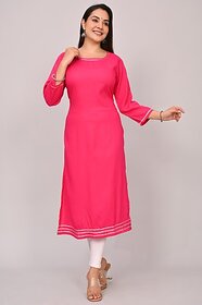 Padlaya Fashion Women Striped Cotton Rayon Straight Kurta(Pink)