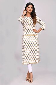 Padlaya Fashion Women Printed Cotton Blend Straight Kurta(White)