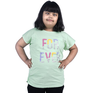                       Kid Kupboard Cotton Girls T-Shirt, Light Green, Half-Sleeves, Crew Neck, 7-8 Years KIDS5748                                              