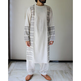 Men's chic BENGALI kurta-salwar in Cream with black stripes