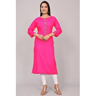                       Padlaya Fashion Women Applique Viscose Rayon Straight Kurta(Pink)                                              