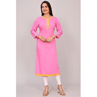 Padlaya Fashion Women Solid Viscose Rayon Straight Kurta(Pink)