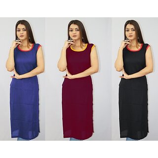                       Padlaya Fashion Pack of 3 Women Solid Viscose Rayon Straight Kurta(Multicolor)                                              