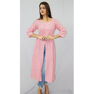                       Padlaya Fashion Women Printed Cotton Blend A-line Kurta(Pink)                                              