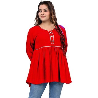                       Padlaya Fashion Casual Cap Sleeves Solid Women Red Top                                              