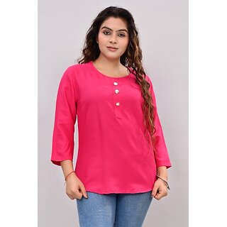                       Padlaya Fashion Casual Bell Sleeves Solid Women Pink Top                                              