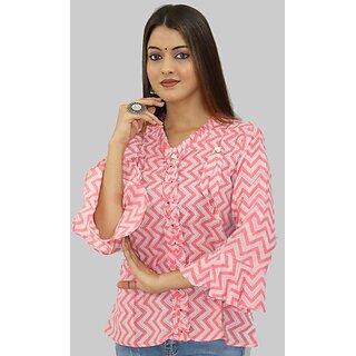                       Padlaya Fashion Casual Regular Sleeves Printed Women Pink///White///Light Blue Top                                              