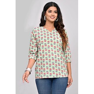                       Padlaya Fashion Casual Regular Sleeves Printed Women Multicolor Top                                              