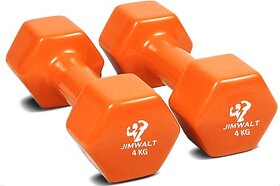 JIMWALT Vinyl Coated (4Kg*2 = 8Kg) Orange Fixed Weight Dumbbell (8 kg)