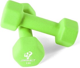 JIMWALT Neoprene Coated (3Kg*2 = 6Kg) Green Fixed Weight Dumbbell (6 kg)