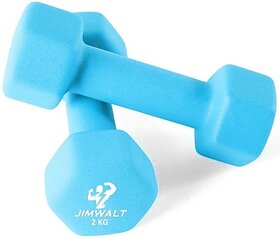 JIMWALT Neoprene Coated (2Kg*2 = 4Kg) Sky Blue Fixed Weight Dumbbell (4 kg)