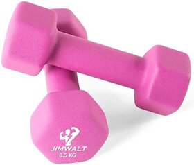 JIMWALT Neoprene Coated (1Kg*2 = 2Kg) Pink Fixed Weight Dumbbell (2 kg)
