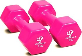 JIMWALT Vinyl Coated (2Kg*2 = 4Kg) Pink Fixed Weight Dumbbell (4 kg)