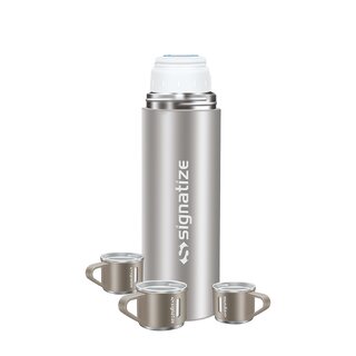                       Signatize Coffee Thermos Stainless Steel Vacuum Flask with 3 Steel Cup, 500ml/16.9oz Insulated Bottle with Cup-Steel                                              
