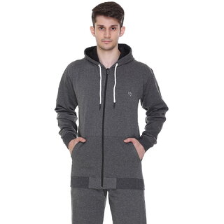                       Leebonee Grey Hooded Casual Sweatshirt For Men                                              