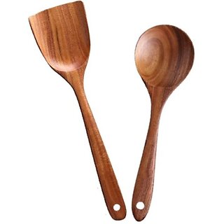                       EUGOR Handmade Set for Non-Stick Cooking and Serving Kitchen Tools No Harmful Polish Wooden Serving Spoon Set (Pack of 2)                                              