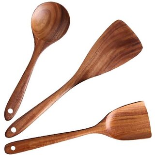                       EUGOR Handmade Set for Non-Stick Cooking and Serving Kitchen Tools No Harmful Polish Wooden Serving Spoon Set (Pack of 3)                                              