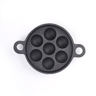                       EUGOR Cast Iron 7 Cavity Paniyaram/Ponganalu Pan (Pre-seasoned Easy Release Surface) Pancake Pan 19 cm diameter 1 L capacity (Cast Iron, Induction Bottom)                                              