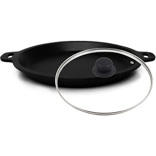                       EUGOR Fish Fry Pan Fry Pan 22.7 cm diameter with Lid 1 L capacity (Cast Iron, Non-stick, Induction Bottom)                                              