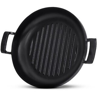                       EUGOR Pre-Seasoned Cast Iron Shallow Grill Pan Fry Pan 26 cm diameter 1 L capacity (Cast Iron, Non-stick, Induction Bottom)                                              