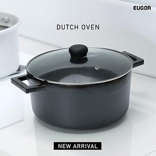                       EUGOR Eugor Pre-Seasoned Cast Iron Dutch Oven Dutch Oven with Lid 4.6 L capacity 24 cm diameter (Cast Iron, Non-stick, Induction Bottom)                                              
