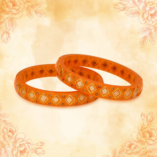                       LUV FASHION Orange plastic Designer Bangles                                              