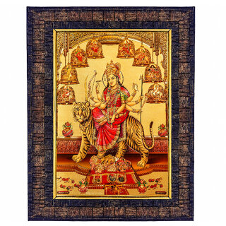                       Durga Devi NavDurga Sherawali Ma Gold Plated Foil Embossed Goddess photo frame                                              