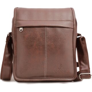                       ANANDI Brown PU Synthetic Leather Sling Bag Stylish Multi-Purpose Crossbody Bag                                              