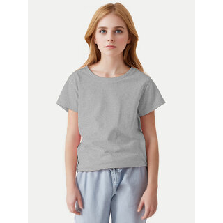                       Girls Grey Melange Crew neck T-shirt                                              