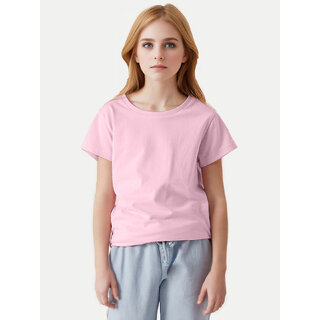                       Girls Baby Pink Crew neck T-shirt                                              