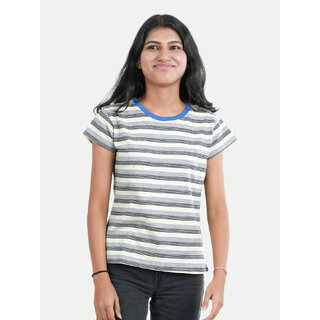                       Girls Multicolour Crew neck Striped T-shirt                                              