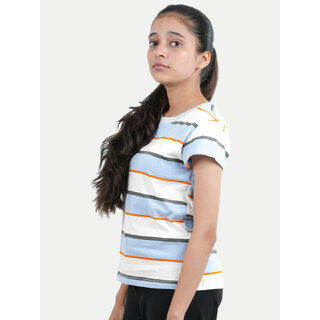 Girls Light blue Crew neck Striped T-shirt