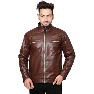                       Alpha Men's Brown Faux Slim Fit Leather Jacket                                              