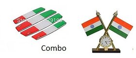 Love4Ride Combo Car Dashboard Indian Flag With Clock + Indian Door Guard