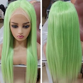 Kaku Fancy Dresses Girl Straight Styler Parrot Green Color Hair Wig -Parrot Green, Free Size, For Girls