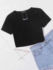 Elizy Women Black Plain  T-Shirts