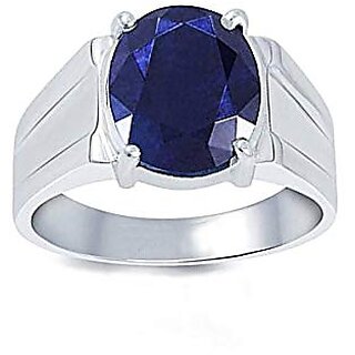                       Natural Certified 8.25 Ratti Or 7.4 Carat Natural Blue Sapphire Ring (Nilam/Neelam Stone Silver Ring) 100 Original Good Quality Gemstone For Man And Woman                                              