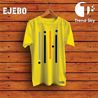                       Graphic Print Men Yellow Round Neck Polyester Casual T-Shirt                                              