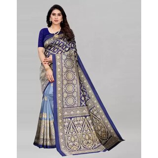                       Svb Saree Women Blue Printed Art Silk Regular Saree With Blouse                                              
